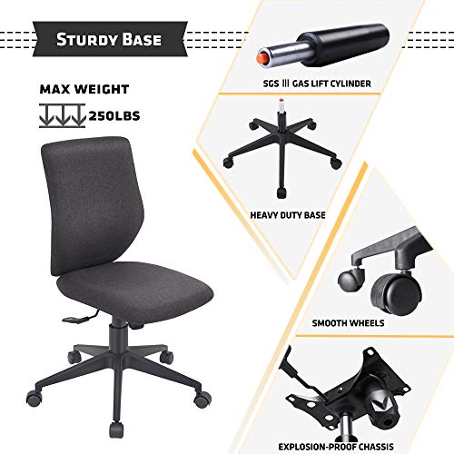 Bowthy Armless Office Chair Ergonomic Computer Task Desk Chair Without