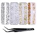 NICOLE DIARY 4 Boxes Nail Rhinestones kit Multi-Size Gems Metal Nail Rivets Studs Colorful Nail Art Decoration Set and 1 Pc Pick up Tweezer