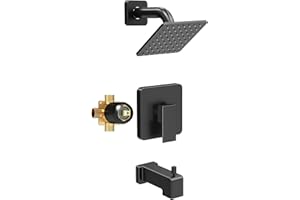 Esnbia Shower Faucet Set, Shower Head and Handle Set with 6-Inch Rain Shower Head and Tub Spout, All Metal Single-Handle Bathtub Shower Faucet Trim Kit (Shower Valve Include), Matte Black