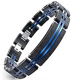 WANGOK Men Bracelet Stainless Steel Bracelet Black Blue Fashion Sand Blasting in 7.9-8.5 inch (Bracelet Centre Plate)