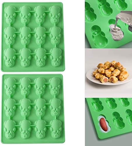 Buyeverything Non Stick 12 Little Pigs in a Blanket Silicone Baking Mold Food Grade BPA Free Piggy Molds Gummy Candy Mold Jelly Chocolate Cake Molds Ice Cube Tray Muffin Cup Cake Mold