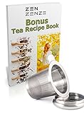 ZENZENZE Tea Infuser, Perfect Single Cup Brew Strainer for Loose Leaf Teas, Stainless Steel with Lid as Drip Tray, FREE RECIPE EBOOK