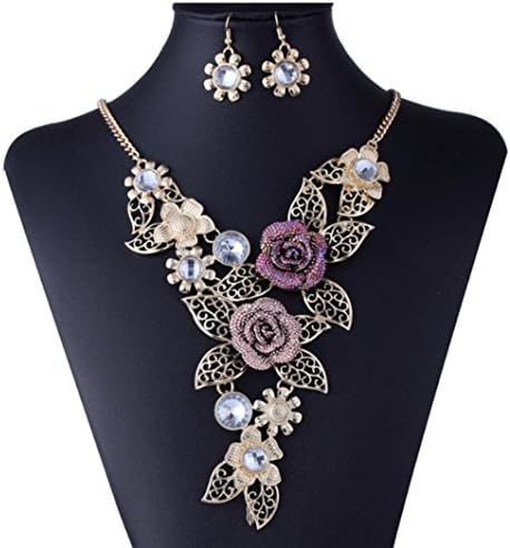 Keyuefa Clearance Deals Necklace Earrings Jewelry Set, Women's Elegant Vintage Flower Gold Statement Necklace Jewelry Gift (Gold)