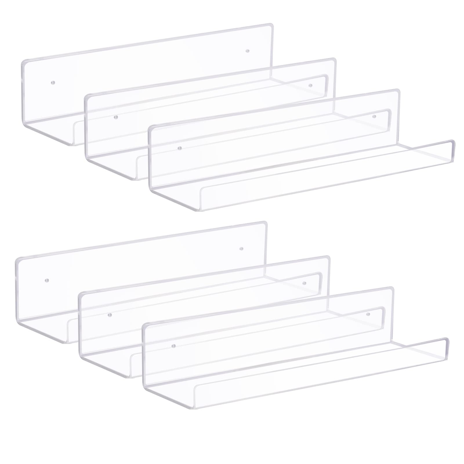ECOSEAO Acrylic Floating Shelves, 6 Pack Clear Acrylic Display Shelves, Wall Mounted Bookshelf Invisible Storage Shelf for Home, Kitchen, Bathroom, Living Room (38cm x11cmx7.8cm)