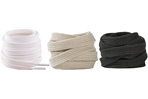 Abaodam Cotton Flat Canvas Shoelaces 3 Pairs 120Cm White Black Beige for Casual and Athletic Shoes