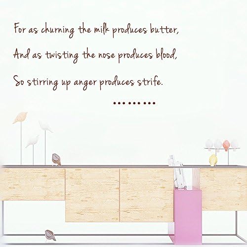 For as churning the milk produces butter, And as twisting the nose produces blood, So stirring up anger produces strife. Wall Sticker Decal Sayings Decor Quote Mural Size:13''X 24''