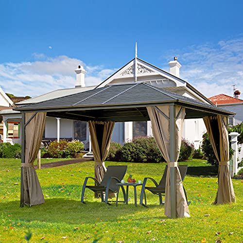 10x12 Ft Outdoor Hardtop Gazebo Galvanized Steel roof,Gazebo for Patio with Canopy Privacy