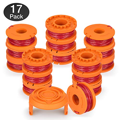 V VONTOX Line String Trimmer Replacement Spool Suitable for Worx String Trimmer, 17 Pack (16 Replacement Line Spool and 1 Trimmer Cap Cover), 10ft 0.065