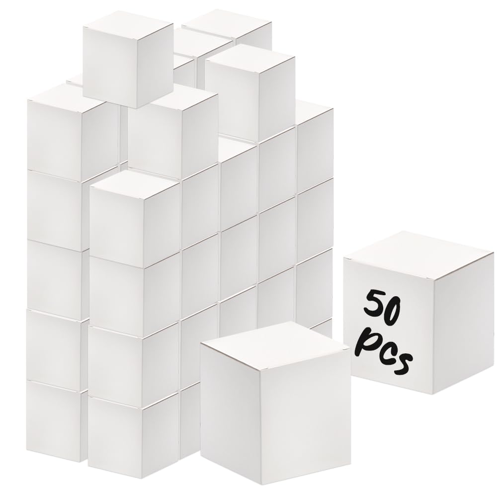50 PCS Gift Boxes, 10x9x9 cm White Present Boxes, Easy-to-Install Papery Gift Boxes with Lids for Biscuit Cupcake Boxes, Party Wedding Gift Ornaments Boxes, Easy Assemble Boxes