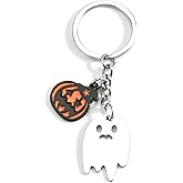 MUCOOS Halloween Keychain for Women with Cute Ghost & Pumpkin Charms Stainless Steel Spooky Keyring
