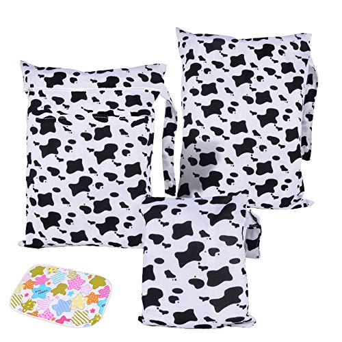 Wet Bags, 3pcs Baby Waterproof Wet and Dry Bags by Haneye, Two Zippered Pockets for Wet or Dry Clothes, Reusable Diaper Organizer, with A Free Small Changing Pad.