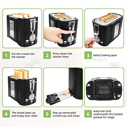 COLICIKSR Toaster 2 Slice,Toaster with 6 Bread Shade Settings and