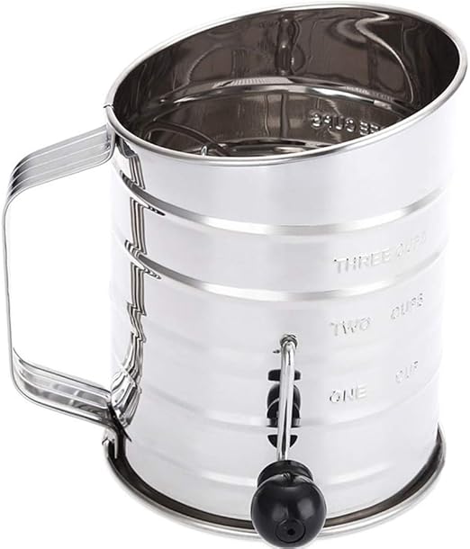 Tamiz giratorio de harina de 3 tazas, de acero inoxidable, giratorio
