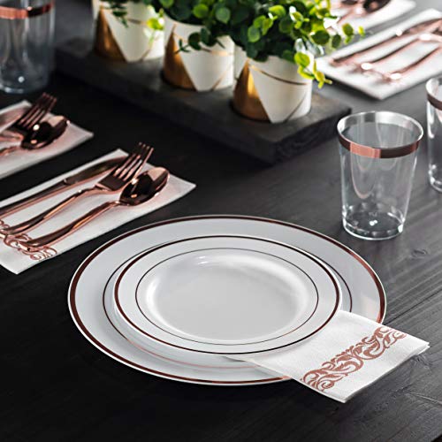 350 Piece Rose Gold Dinnerware Set 50 Guest Rose Gold Lace Plastic
