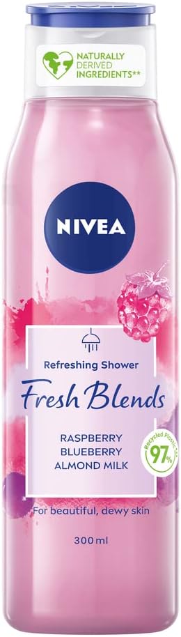 NIVEA Fresh Blends Raspberry Shower Gel 300ml Vegan Bottle 97% Recycled