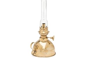 Kings County Tools Small Antique-Style Extra-Bright Oil Lamp | Brass Body with Glass Chimney | 4" Wide by 9" High