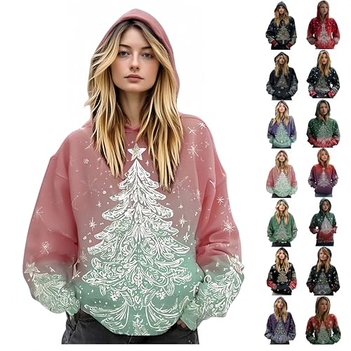 Christmas Top for Women UK, Oversized Sweatshirt, Ladies Casual Loose Fit Long Sleeve Christmas Jumper with Pockets, Lightweight Sweatshirts for Women