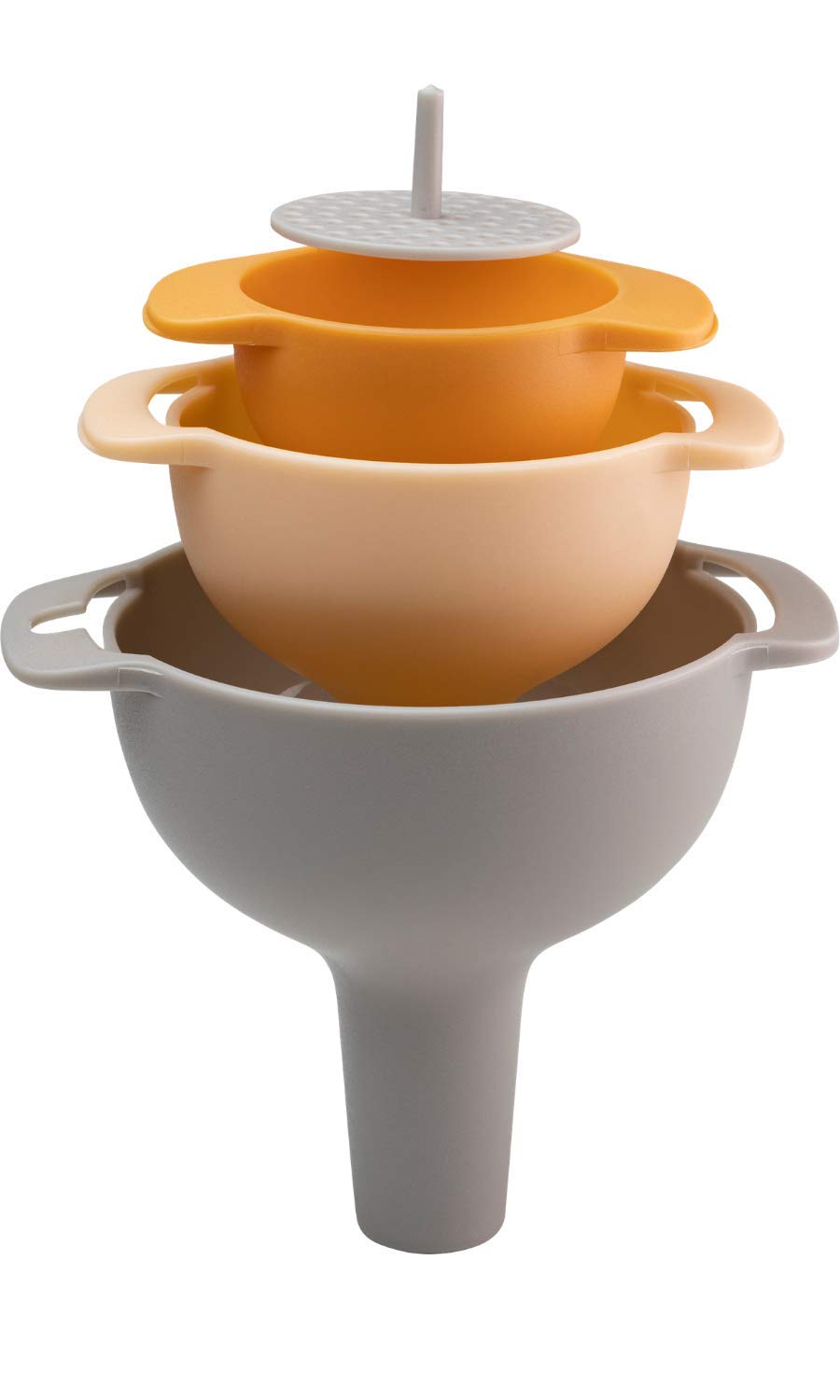 Taylors Eye Witness Four Piece Kitchen Funnel Set – Tab Handled Nested Funnel Pack With Detachable Strainer. Filter Or Bottle Oil And Liquid Or Dry Ingredients Like Flour And Pepper.