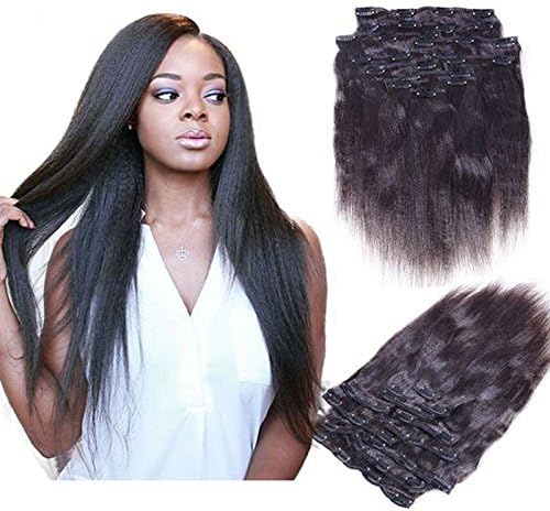 ARUKIHAIR Light Yaki Clip In Hair Extensions 10A Brazilian Virgin Hair Extension Light Yaki Human Hair Bundles 18 Inch Natural Color For American Women 100g/10pcs
