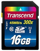 Transcend 16GB SDHC Class 10 UHS-1 Flash Memory Card Up to 45MB/s (TS16GSDU1E)