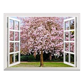 Removable Wall Sticker/Wall Mural - Sakura Flowers Blooming | Creative Window View Wall Decor - 24"x32"