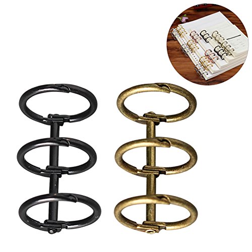 Ozzptuu 2PCS Stainless Steel 3-Ring Loose Leaf Binder Retro Binding Spines Combs DIY Notebook Ring (Black+Bronze, 0.79 inches)