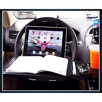 Zone Tech Multi-Functional Portable Car Seat Tray - Black Table/Car Vehicle Seat Portable Mount Tray Laptop Notebook Table Eating Desk Auto Food Drink Cup Holder with Extended Pull Type Small Table