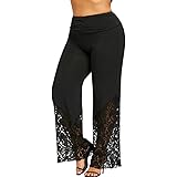 Women's Bell Bottoms Flared Yoga Stretch Pants Tie Dye High Waist Plus Size Long Wide Leg Palazzo Pants Lace Panel