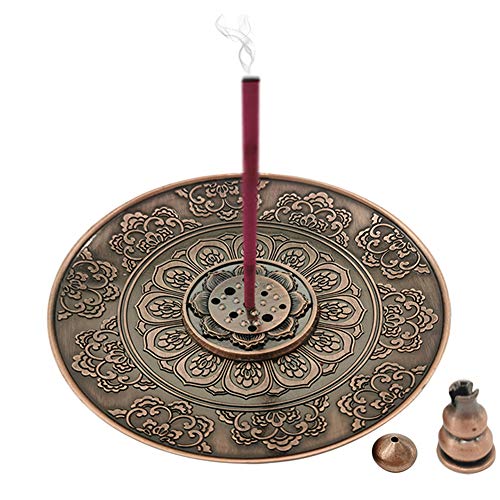 DK177 Incense Stick Holder Brass Lotus Inscent Coil Burner Disc for Resin Granular Powder Ash Catcher Cinnamon Organic Citronella Dish (Rose Gold)