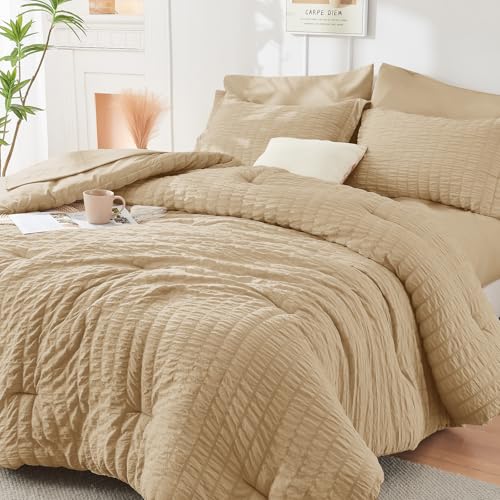 HYMOKEGE Khaki Oversized Queen Comforter Set Seersucker