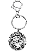 Norse mythology Stories Viking Rune Totem Compass Metal Round Pendant Keychain Religious Amulet Faith Jewellery key chain