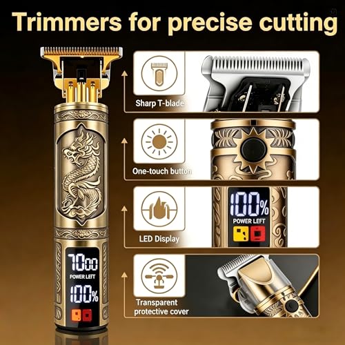 Hair Clippers for Men Professional, T-Blade Trimmer, Nose Hair Trimmer, Electric Foil Shaver Barber Clippers Metal Hair Clippers Cutting Grooming Kit with Long Battery Life for Family Barber Use