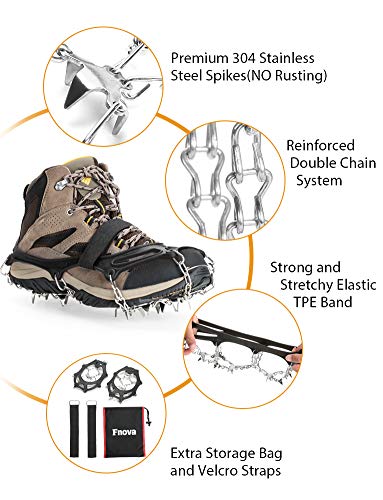 Fnova Crampons Ice Cleats Traction Cleats Ice Snow Grips Crampons for Boots Shoes Crampons for Mens Womens, Hiking, Walking, Climbing,Mountaineering