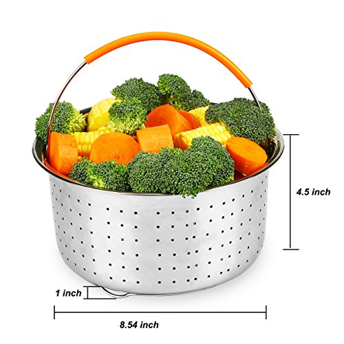 Steamer Basket, Aiduy Stainless Steel Strainer Steamer Insert Vegetable Steamer Basket Egg Rack Stand with Premium Silicone Handle Compatible with Instant Pot Accessories 6 or 8 Qt Pressure Cooker