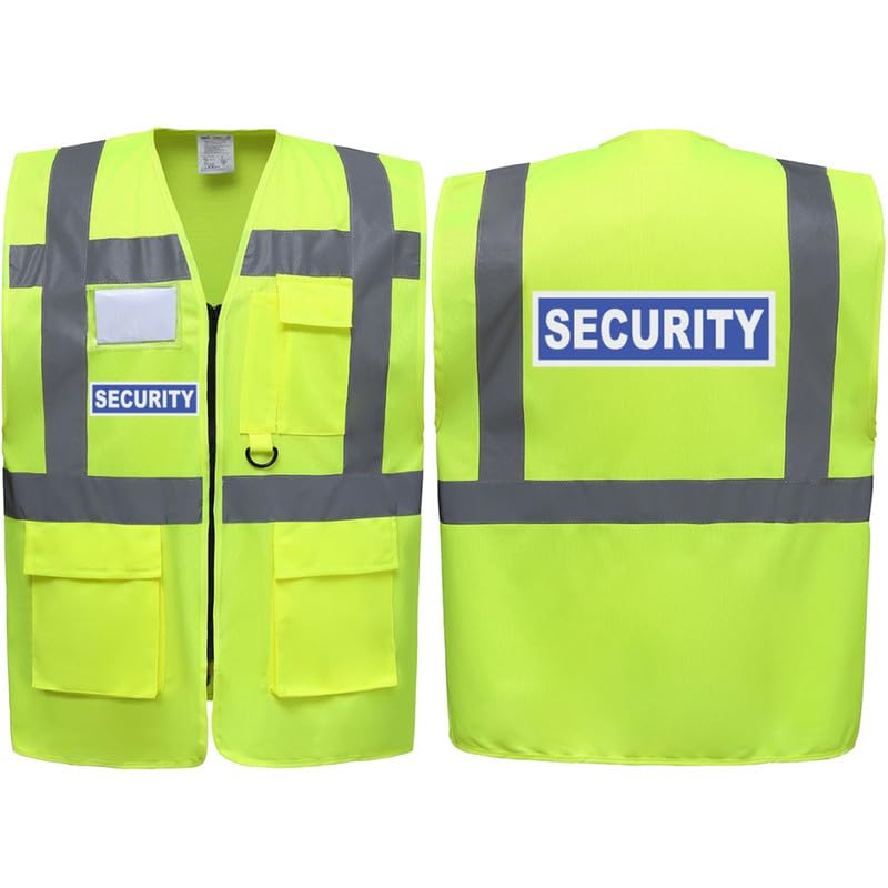 Hi Vis Vests - Security Comfortable High Visibility Vest Made of Durable Polyester - Yellow Zipped High Vis Vests with Reflective Vinyl Banding, Pockets, & ID Badge - Brook Hi Vis, 4X Large 56-58”