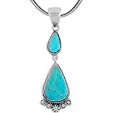 Turquoise Pendant Necklace Sterling Silver 925 (Sterling Silver Pendant with 20" Stainless Chain)
