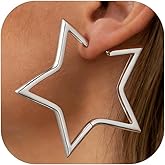 FaithHeart Star Hoop Earrings for Women Hypoallergenic, Silver/Black/14K Gold Plated Hoop Earrings for Women Hypoallergenic Lightweight Star Earring Fashion Cute Jewelry, 20/30/40/50/60mm