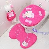 Eliphs 4PCS Hello Kitty Bathroom Set Toilet Cover WC Seat Cover Bath Mat Holder Pink/Rose Red (Rose Red)
