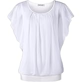 BAISHENGGT Womens Summer Tops Flutter Short Sleeve Pleated Front Mesh Shirts Dressy Casual Blouses