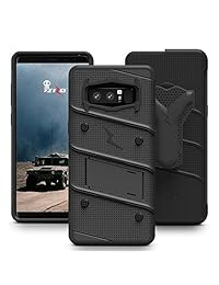 Funda Zizo Bolt Series para celular Samsung Galaxy Note 8, con protector de pantalla curvado de vidrio, función atril, grado militar resistente a caídas de 12 pies, Negro Negro