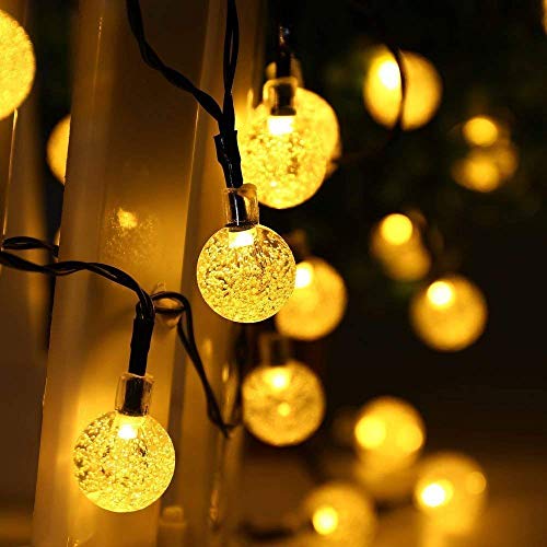 Solar Lichterkette Außen - 60LED 8 Modi Solar Kristall Kugeln Lichterkette Outdoor IP65 Wasserdicht Solar lichterketten Deko Beleuchtung für Garten, Bäume, Terrasse, Weihnachten, Hochzeiten, Partys