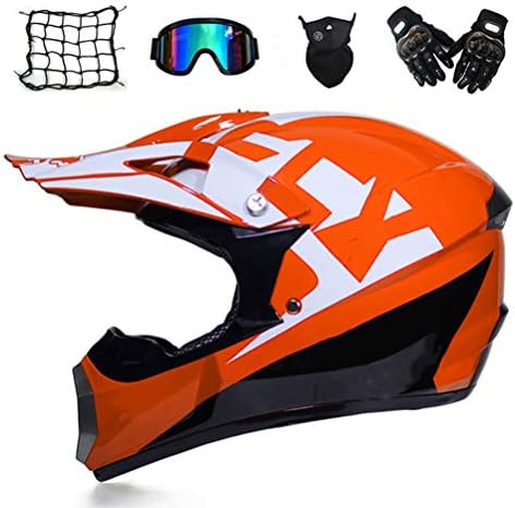 MRDEAR Adult Motocross Helmet and Goggles (5 Pcs) Yonth Full Face MTB Crash Helmet Off Road Downhill Quad Moto Bike MX ATV Motorcycle Helmet Set for Men Wommen, Red