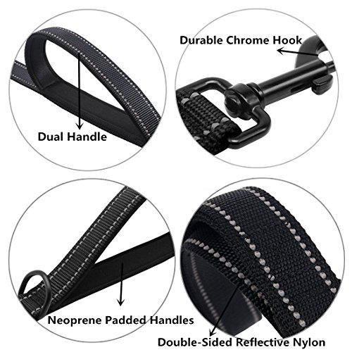 Heavy Duty Dog Leash Reflective,2 Padded Handles,Dog Training Walking Leashes - 5ft Long For Medium to Large Dogs