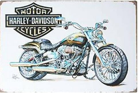 Harley Davidson Motorcycle Art, Metal Tin Sign, Size 8" X 12"