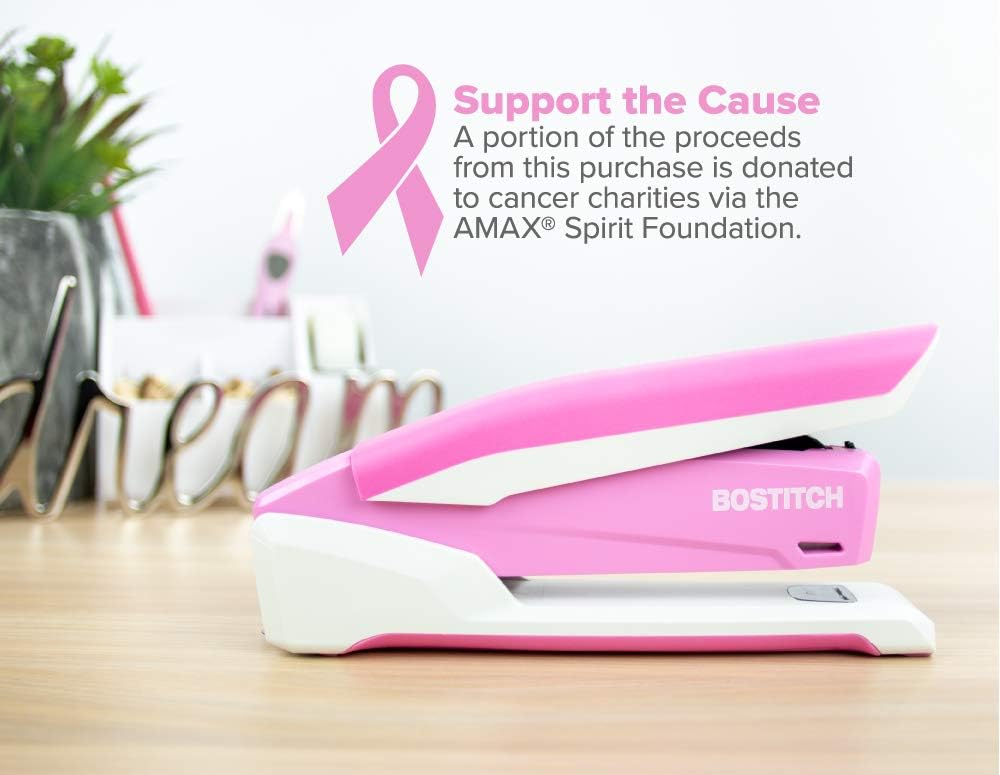 Bostitch InPower Spring-Powered Desktop Stapler, Breast Cancer Awareness Pink (1188) : Desk Staplers : Office Products