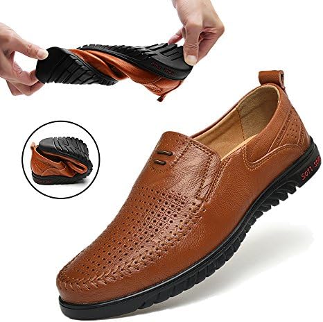 Sanyge Men's Leather Shoes Slip on Casual Loafers Driving Moccasin Shoes