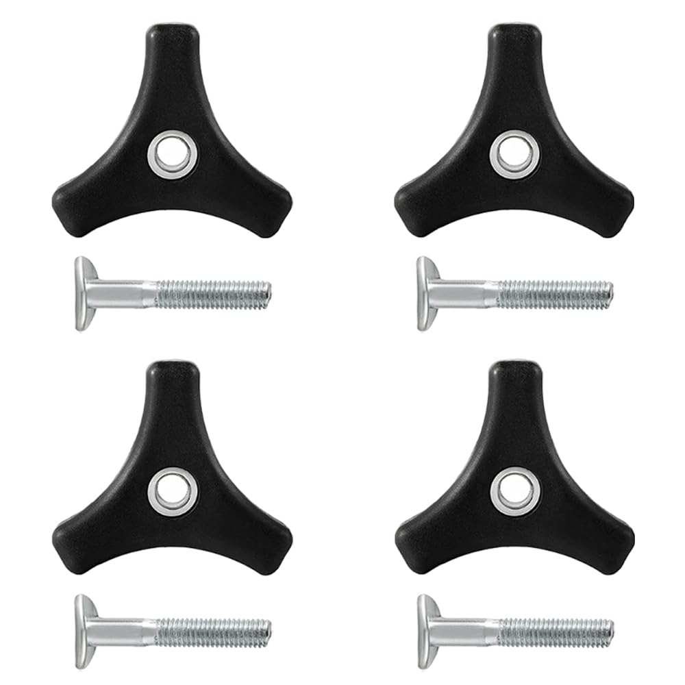 TRKETK 4 Pcs Lawn Mower Handle Knobs Nut Bolt, Universal Plastic Lawnmower Wing Nut and Triple Angle Mower Handle Bolts Lawn Mower Parts & Accessories for Most Lawnmower Handle Parts Garden Tools