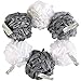 JCMASTER Loofah Shower Scrunchie for Men Women, Mesh Pouf Poofs Puff Bath Lufa Loufa Luffa Scrubber Sponges for Exfoliating Your Skin 6 Pack, Large, White and Gray, 75g Each