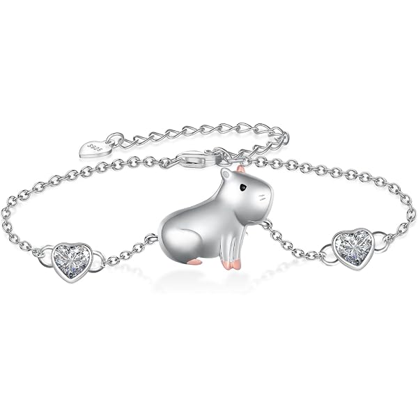HUKKUN Capybara, bracciale in argento Sterling con animali, idea regalo per donne, Argento sterling