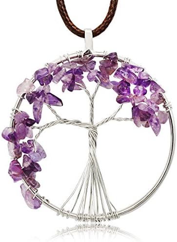 JOLICE Handcraft Life Tree Pendant Necklace Made with Copper and Natural Amethyst Crystals
